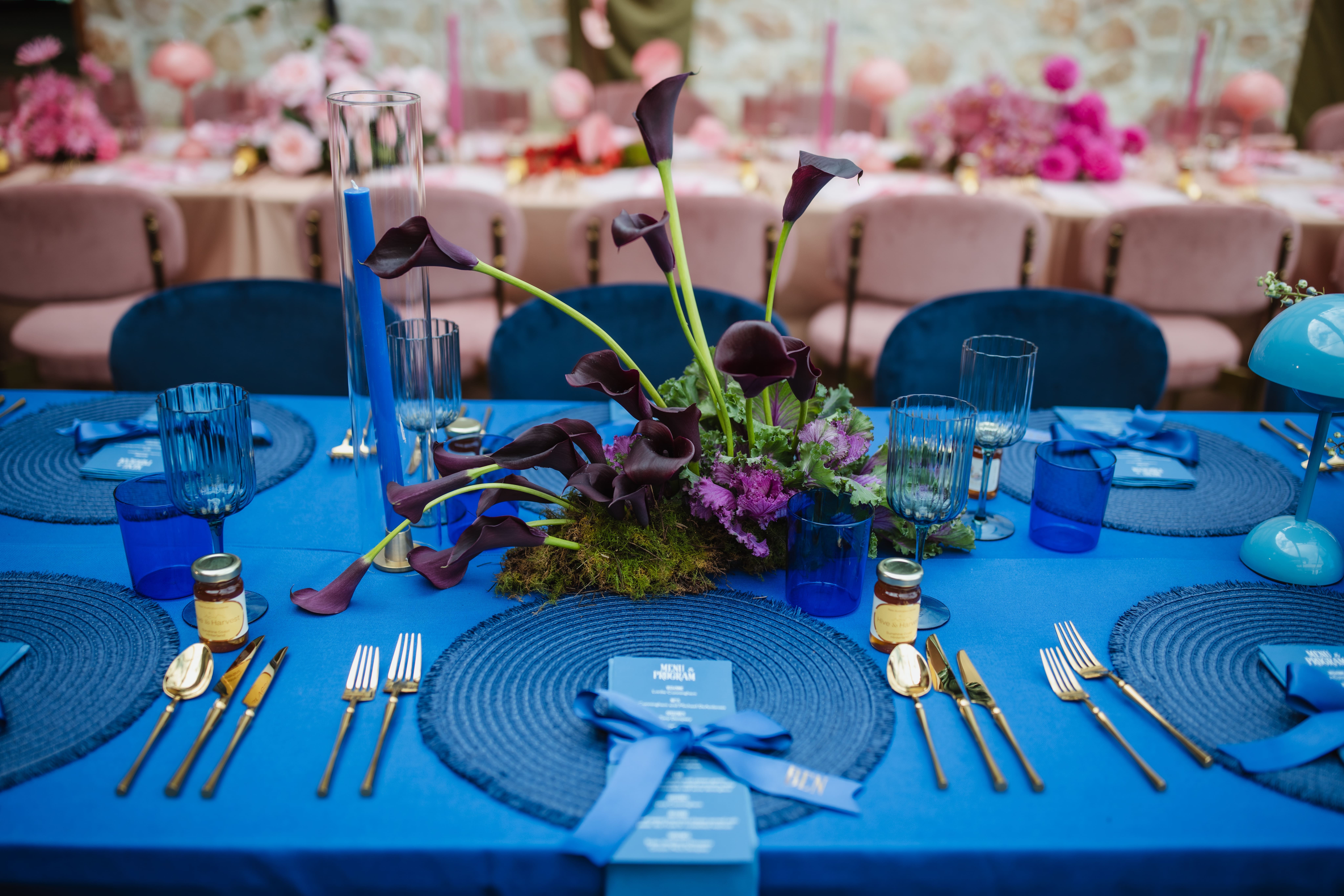 Dempsey wedding reception styled with bespoke flowers and coordinated decor by Stem Design.