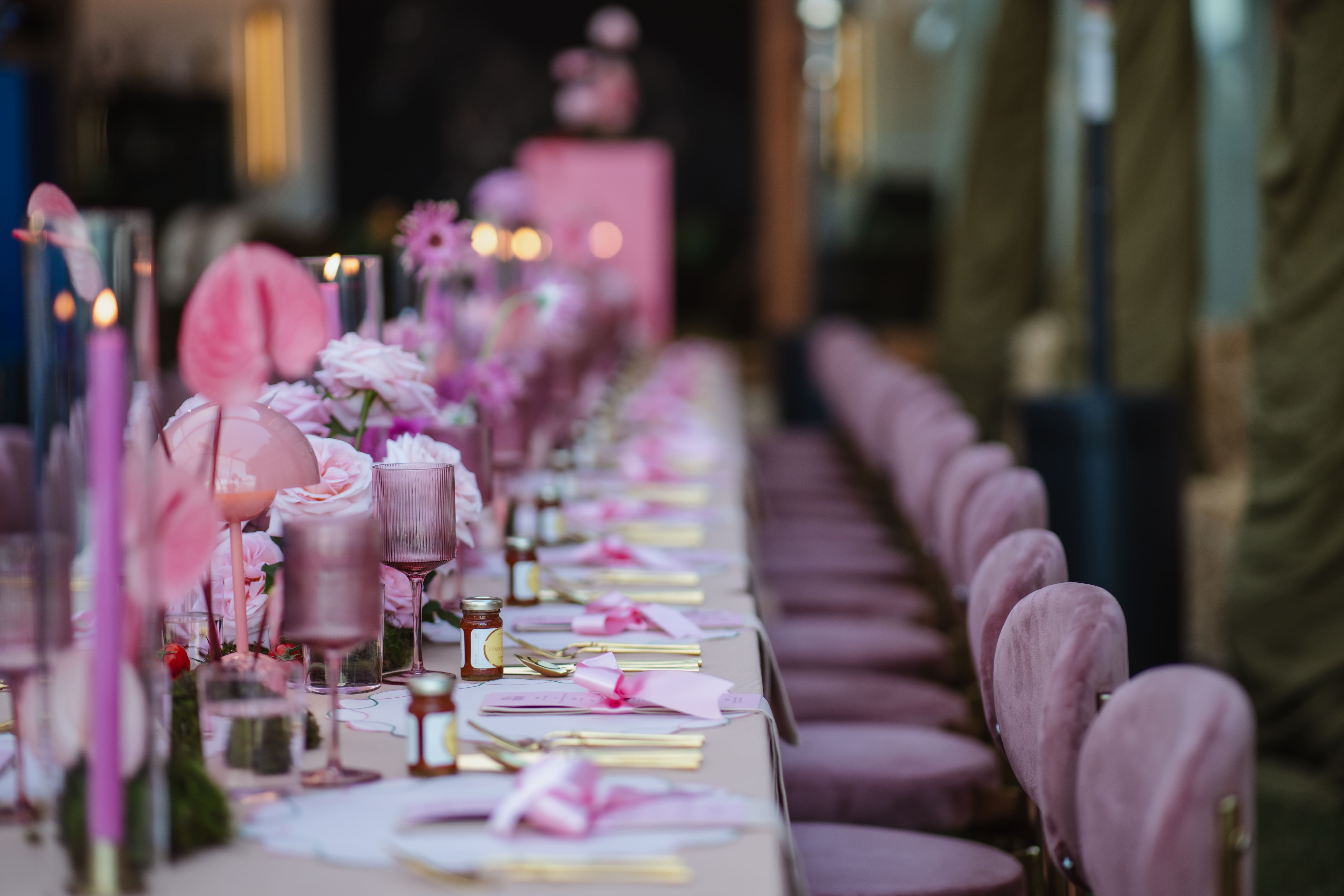 Dempsey wedding reception styled with bespoke flowers and coordinated decor by Stem Design.