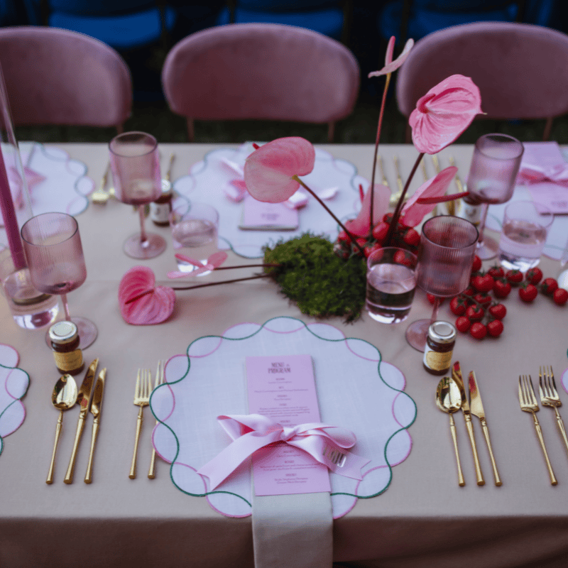 Pink floral centrepieces for event table styling in Brisbane